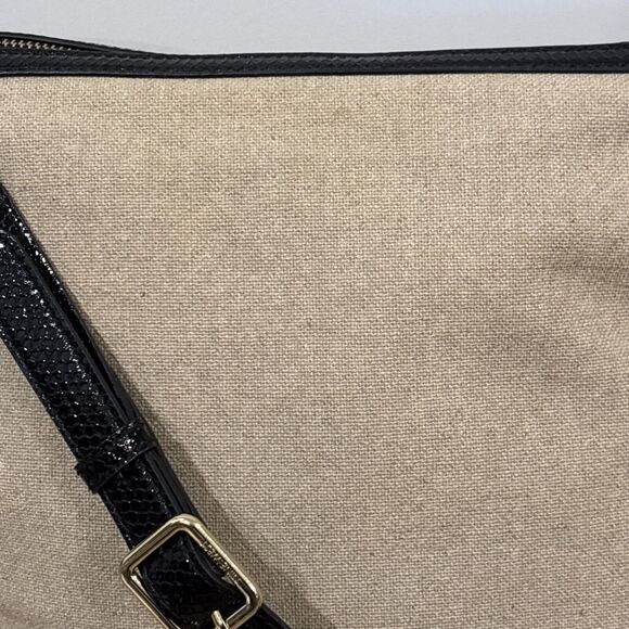 Nine West Canvas Shoulder Bag Black Patent Leather Nailhead Trim Tassle 10x12 - Picture 4 of 16